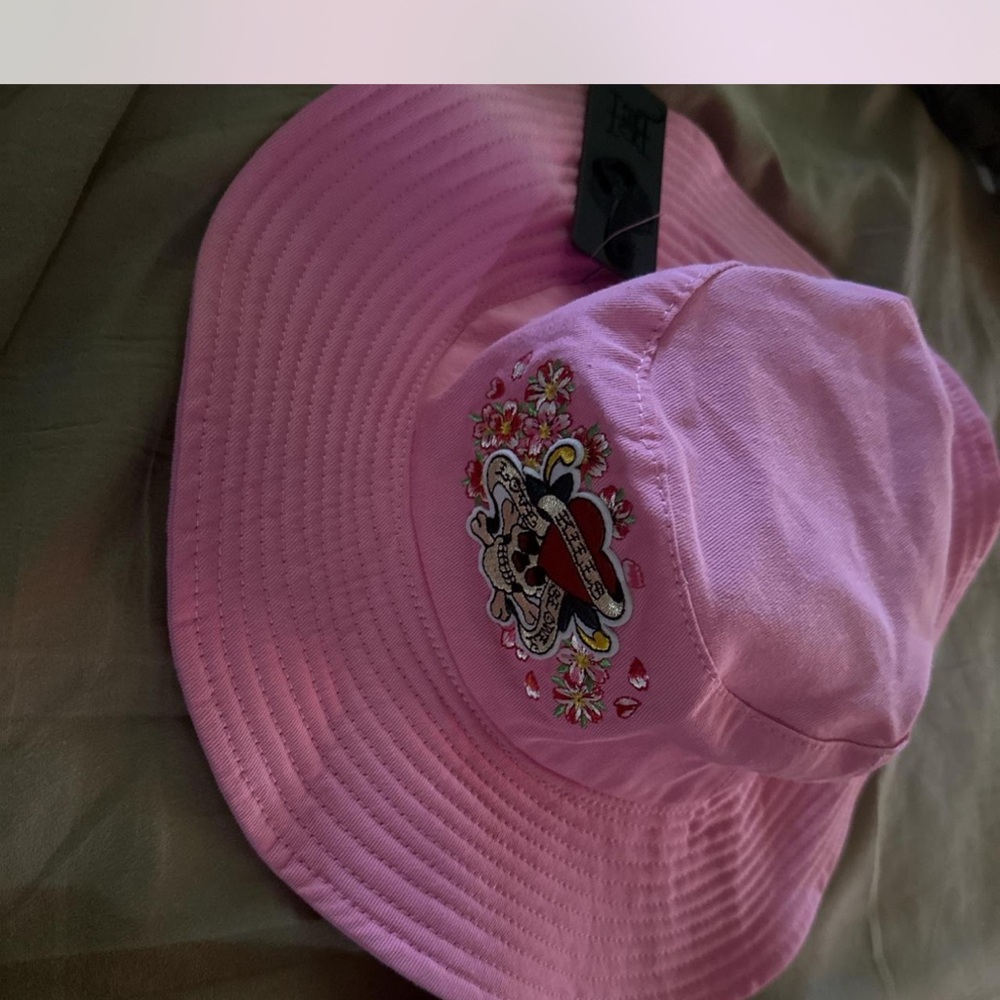 Pink Floral Skull Embroidered Bucket Hat